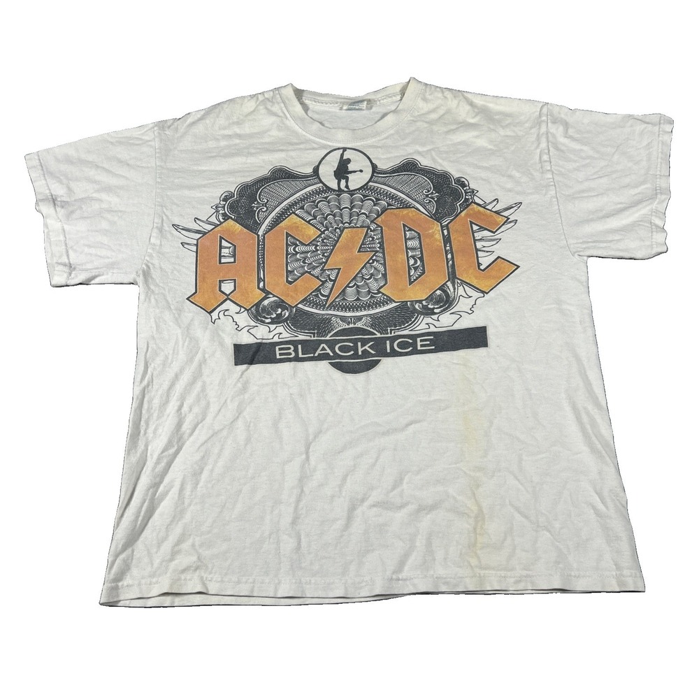 AC/DC Vintage Y2K Black Ice White Short Sleeve Band Concert T-Shirt Mens L